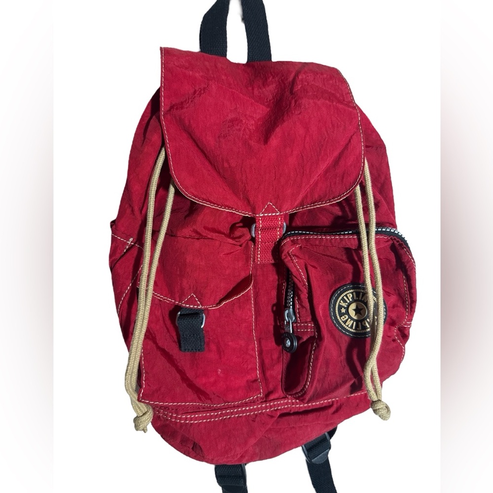 Rare Vintage Kipling Red Small Backpack Drawstring - image 1